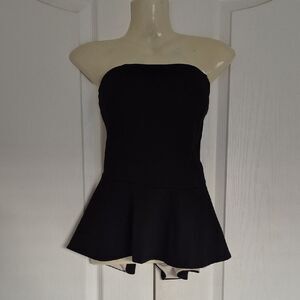 Ann Taylor Classic Black Strapless Peplum Top